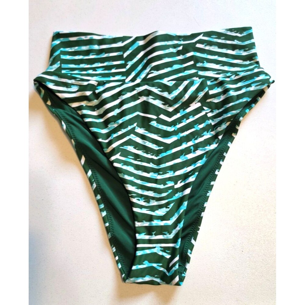 Aerie by American Eagle Green Striped High Cut Cheeky NEW Swim Suit Bottom S